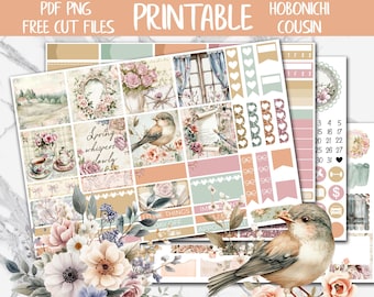 Vintage Spring | A5 Hobonichi Cousin Printable Planner Stickers, Digital Stickers, Cottage Weekly Sticker Kit, Floral Hobo Cousin Stickers