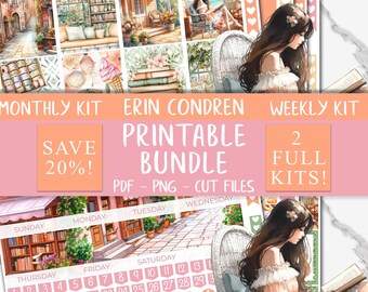Summer Chapters | Erin Condren Printable Stickers Bundle, Book Lover Weekly Planner Stickers, Monthly Sticker Kit, Books Sticker Kit Bundle