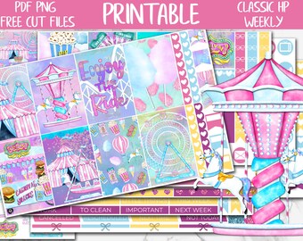 Carnival | Happy Planner Printable Planner Stickers, Amusement Park HP Digital Sticker PNG, Vertical Classic HP Weekly Planner Sticker Kit