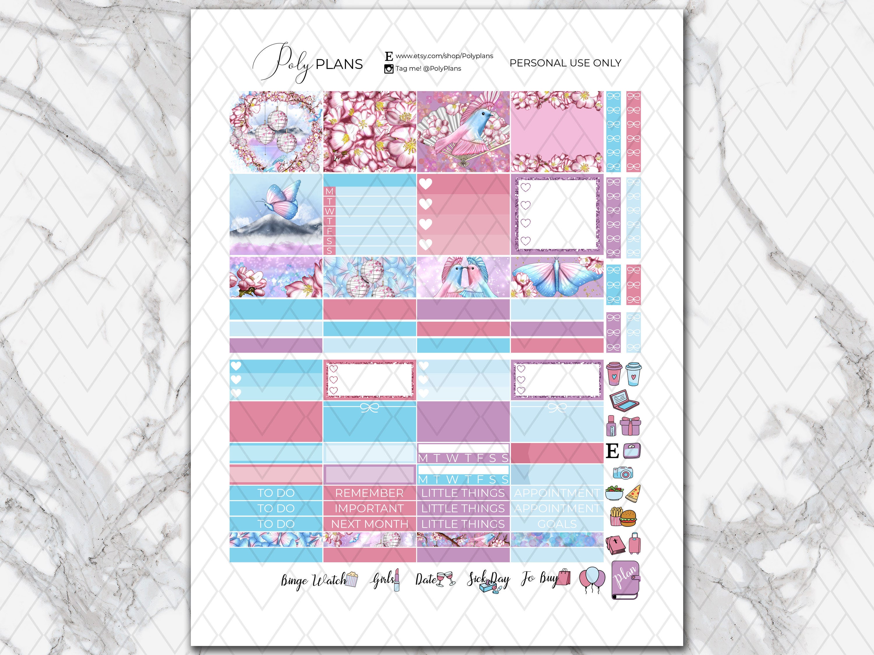 Cherry Blossom | Floral Printable Planner Stickers, June Erin Condren ...