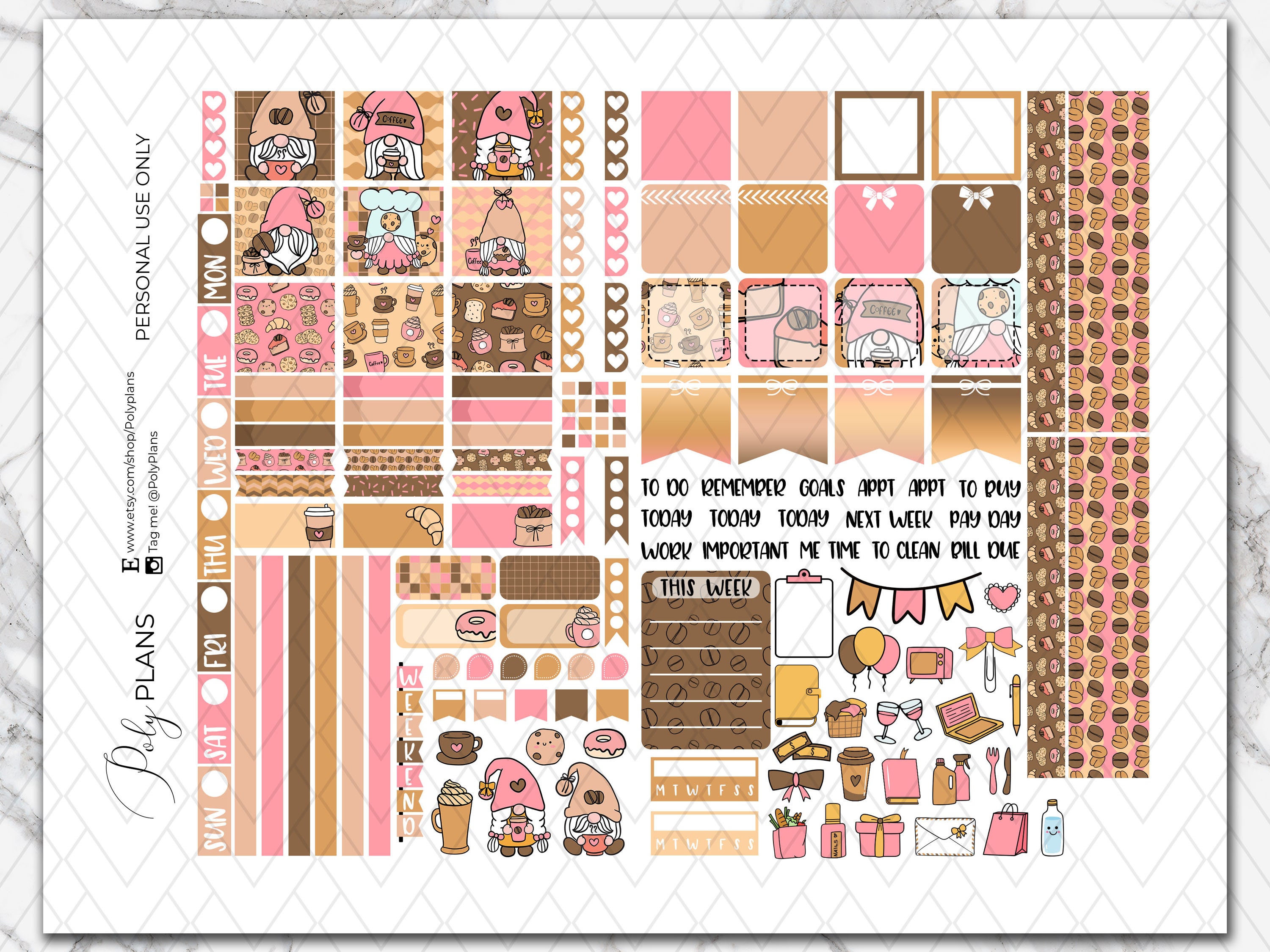 Coffee Gnomes | Hobonichi Weeks Printable Planner Stickers, Cute Gnomes ...