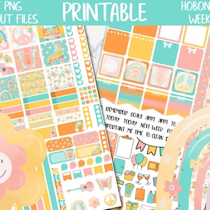 Groovy | Happy Groove Hobonichi Weeks Printable Planner Stickers, Summer Hippie Digital Stickers PNG, Retro Hobo Functional Weekly Kit