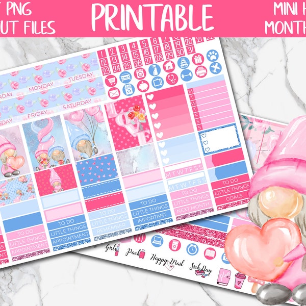 Valentine's Gnomes | Romantic MINI Happy Planner Printable Planner Stickers, February Monthly MINI  Planner Digital Sticker Kit, Cut Files