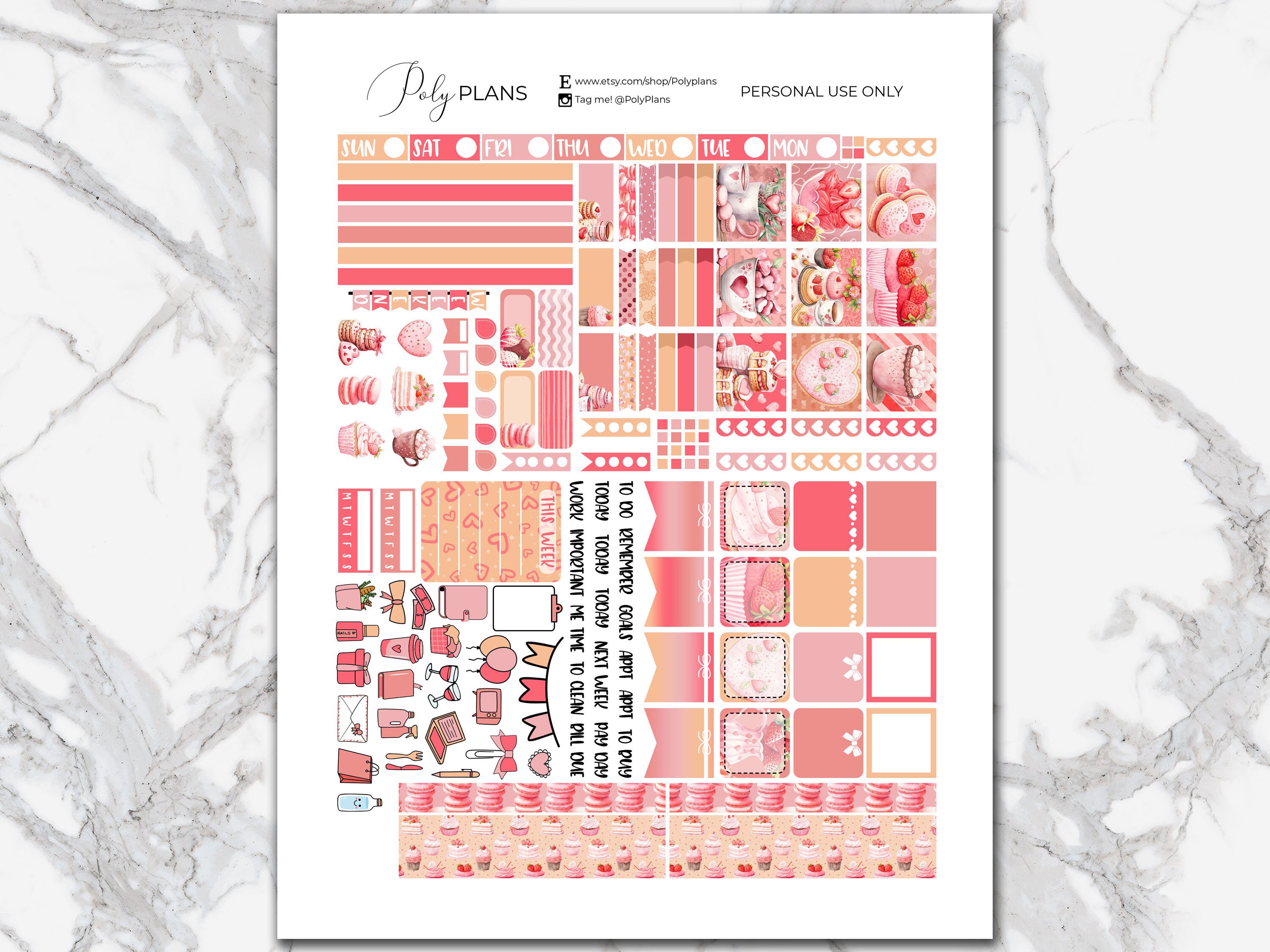 Sweet Valentine | Strawberry Hobonichi Weeks Printable Planner Stickers ...