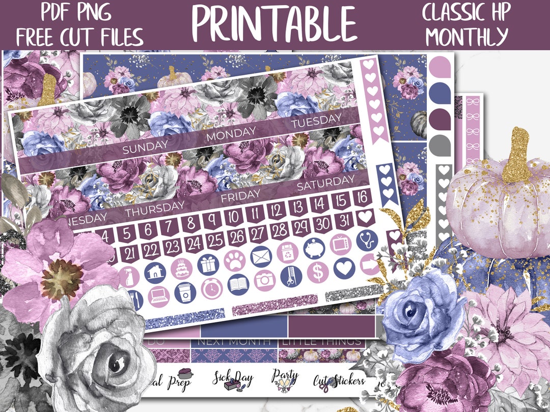 Floral Halloween | Classic Happy Planner Printable Monthly Stickers ...