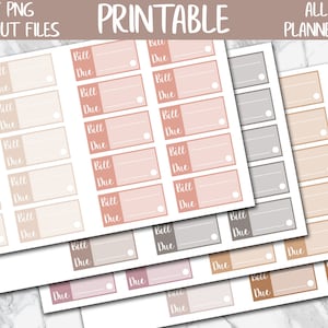 Neutral Bill Due Trackers Stickers, Bill Due Functional Printable Planner Stickers, Finance Digital Sticker, Budget Bujo Stickers, Cut Files