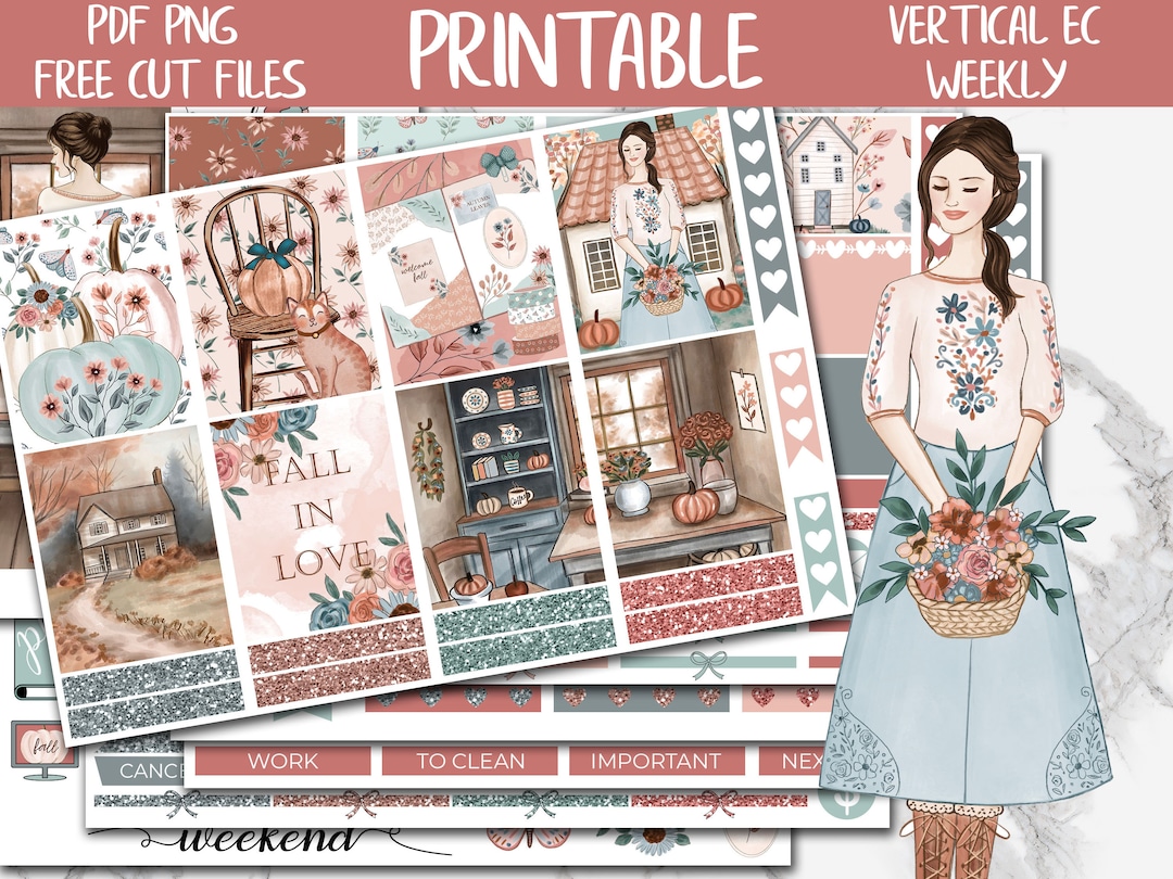 Romantic Fall Erin Condren Printable Planner Stickers, Cottage Digital ...