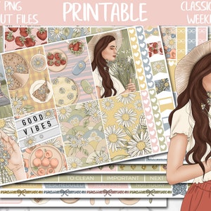 Daisies | Spring Classic Happy Planner Printable Weekly Sticker, Happy Planner Digital Stickers, Cottage Floral Weekly Planner Sticker Kit
