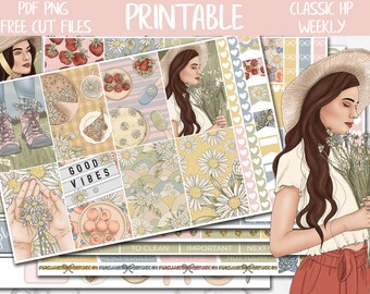 Daisies | Spring Classic Happy Planner Printable Weekly Sticker, Happy Planner Digital Stickers, Cottage Floral Weekly Planner Sticker Kit