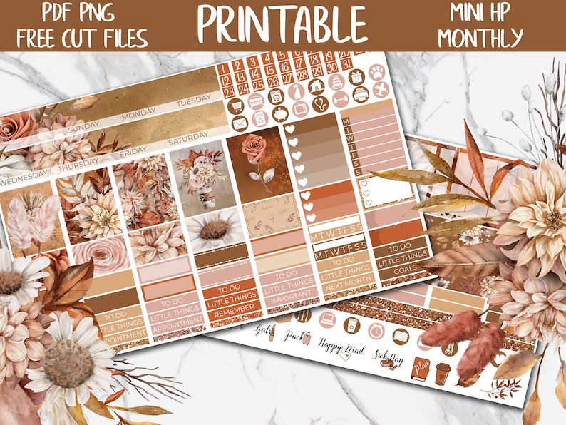 Autumnal Fall Floral MINI Happy Planner Printable Planner - Etsy