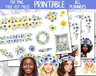 Anemones | Floral Journal Printable Stickers, Flowers Deco Planner Stickers PNG, Spring Bujo Digital Sticker, Bullet Journal Sticker Kit