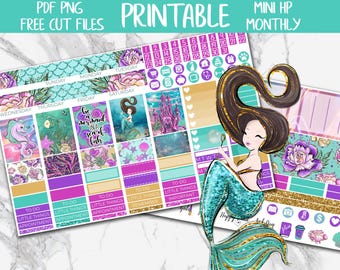 Mermaids | MINI Happy Planner Printable Planner Stickers, July MINI Monthly Kit, Fantasy Summer Digital Stickers PNG, Under The Sea Stickers