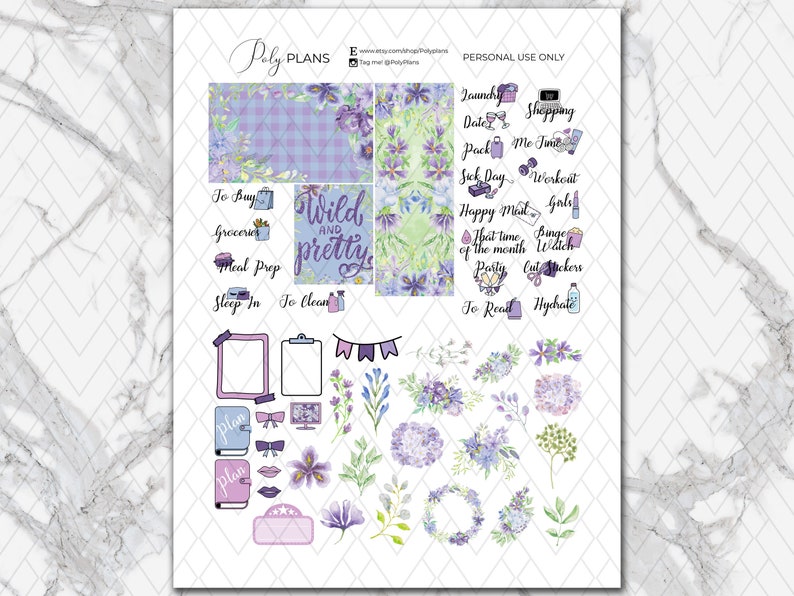 Lilac Fields | Lavender Erin Condren Printable Sticker Kit, ECLP Floral ...