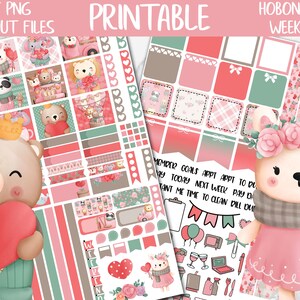 Animals In Love | Valentines Day Hobonichi Weeks Printable Planner Sticker, Digital Stickers PNG, Valentines Cute Animals Weekly Sticker Kit