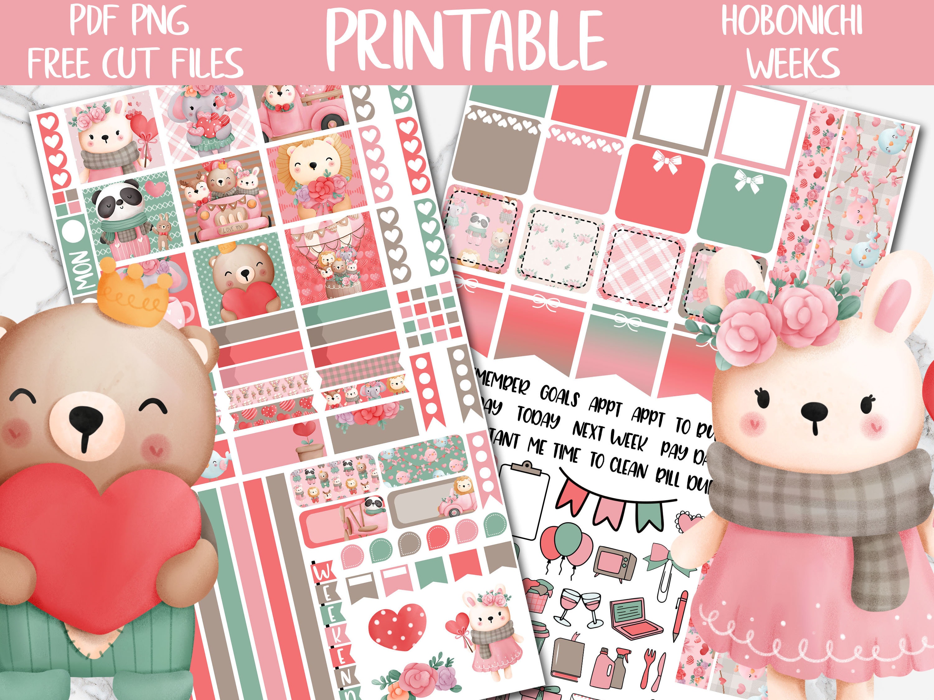 Animals in Love | Valentines Day Hobonichi Weeks Printable Planner ...