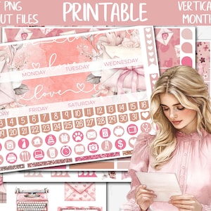 Love Letter | Valentine's Printable Planner Stickers, Erin Condren February Monthly Planner Sticker, Digital Stickers, Monthly Sticker Kit
