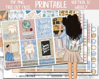 School Beginnings | Erin Condren Printable Planner Stickers, Digital Stickers PNG,  Student Weekly Stickers, College Printable Sticker Kit