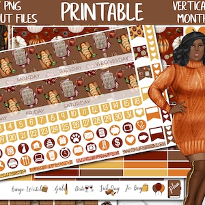 Cozy Fall | Autumn Printable Planner Stickers, Erin Condren November Monthly Planner Sticker, Pumpkins Digital Sticker, Monthly Sticker Kit