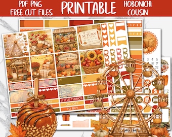 Fall Festival | Pumpkins A5 Hobonichi Cousin Printable Planner Stickers, Digital Stickers, Autumn Weekly Sticker Kit, Hobo Cousin Stickers