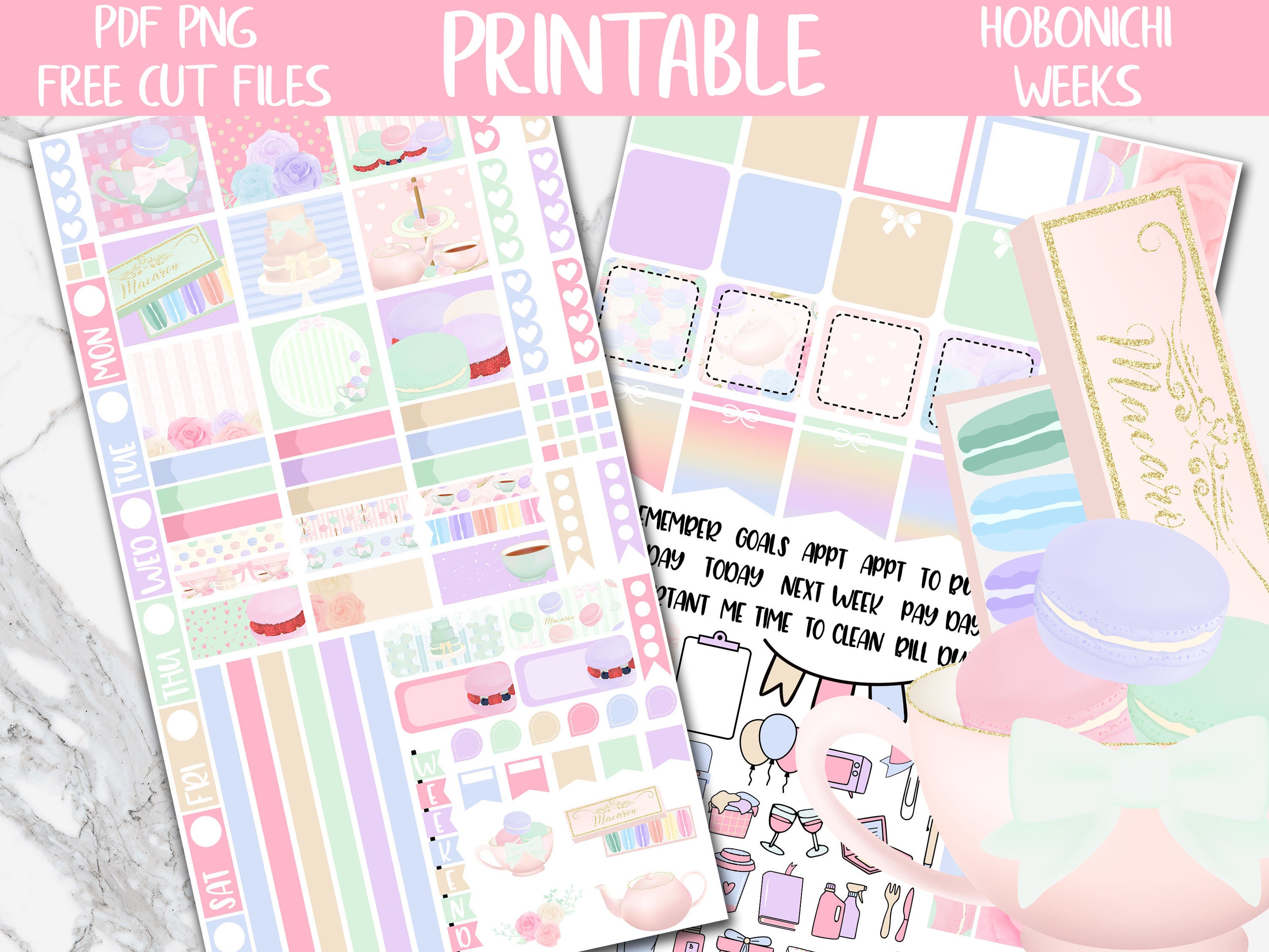 Macarons | Tea Party Hobonichi Weeks Printable Planner Stickers, Sweet ...