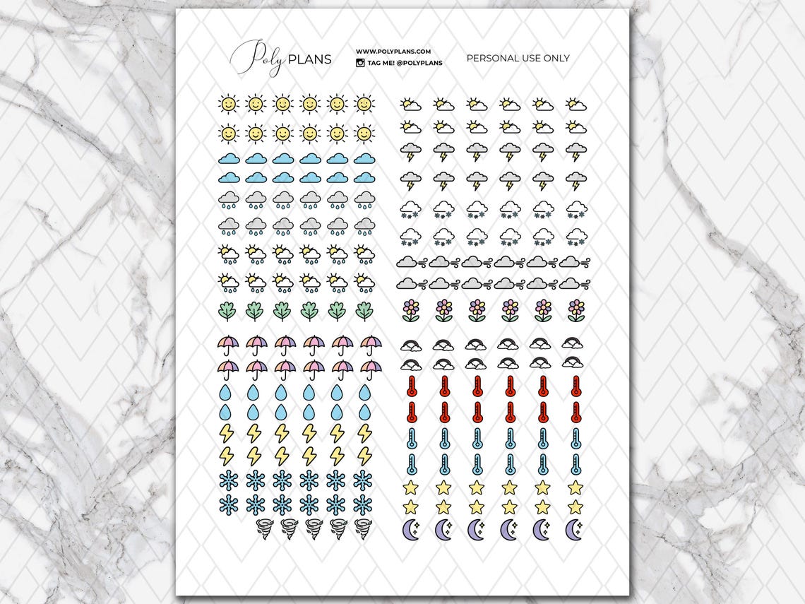 Weather Icons Printable Stickers, Weather Functional Planner Stickers ...
