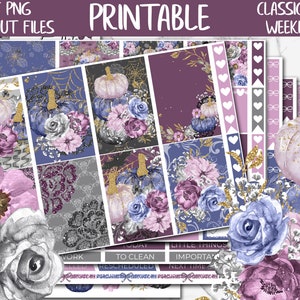 Floral Halloween | Printable Planner Stickers, Digital Sticker Cricut PNG, October Classic HP Weekly Sticker Kit, Pumpkins Sticker, Cut File