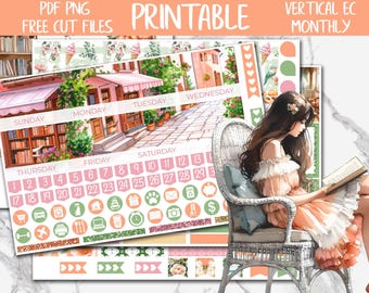 Summer Chapters | Erin Condren Printable Planner Stickers, Summer June Monthly Planner Sticker Kit, Digital Stickers, Bookish Monthly Kit