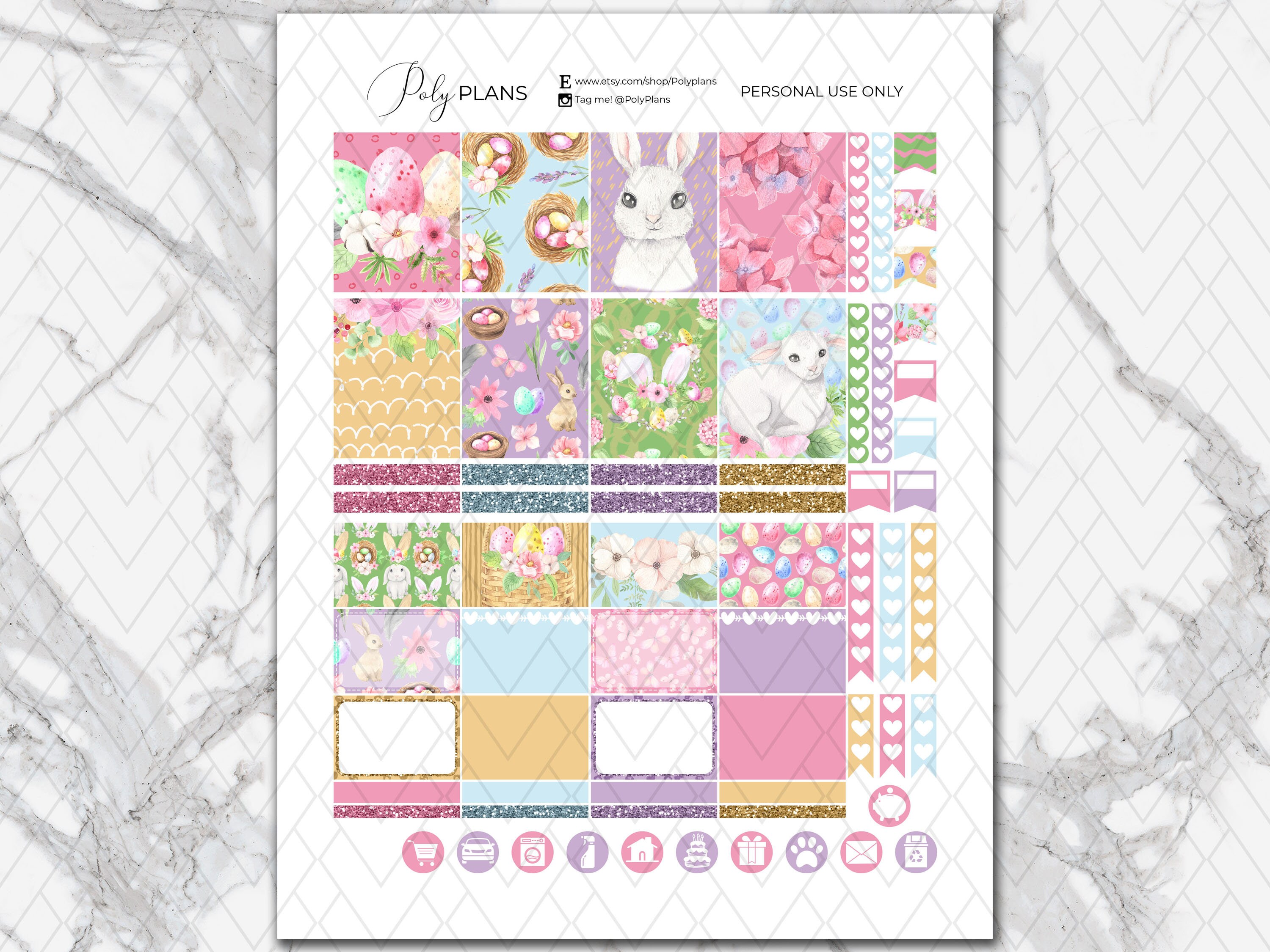 Easter | Bunny Erin Condren Printable Planner Stickers, Floral ECLP ...