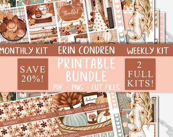 Thanksgiving | Erin Condren Printable Stickers Bundle, Cozy Fall Weekly Stickers, November Monthly Sticker Kit, Autumn Sticker Kit Bundle
