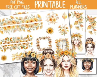 Fall Calendulas | Floral Journal Printable Stickers, Fall Deco Planner Stickers, Autumn Bujo Digital Stickers, Fall Bullet Journal Printable