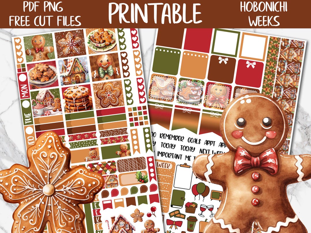 Gingerbread | Holidays Hobonichi Weeks Printable Planner Stickers ...