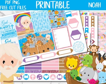 Noah | Bible Journal Printable Sticker Kit, Bible Digital Stickers, Faith Printable Stickers, Noah Ark Christian Planner Stickers, Cut Files