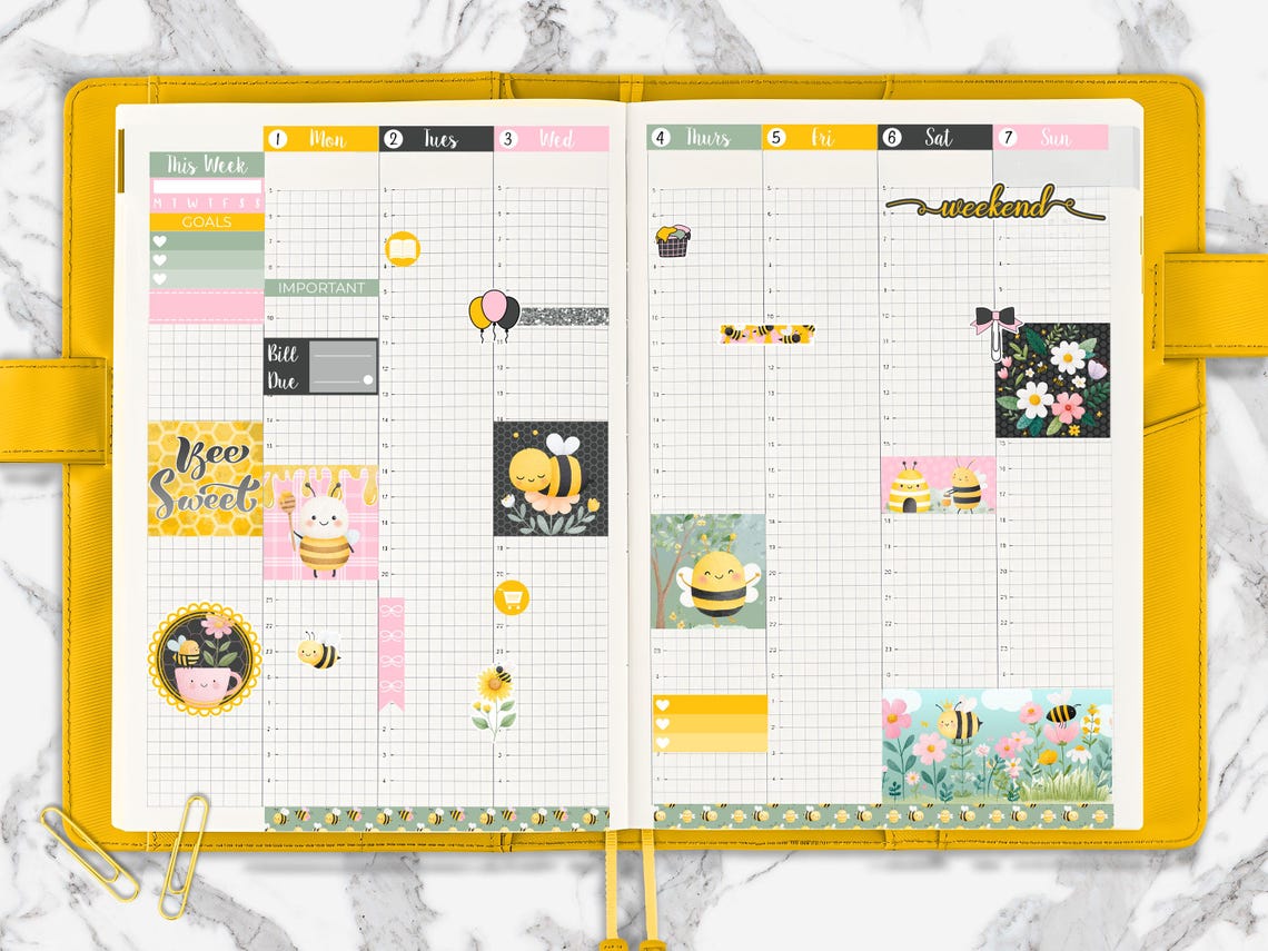 Bee Sweet | A5 Hobonichi Cousin Printable Planner Stickers, Digital ...