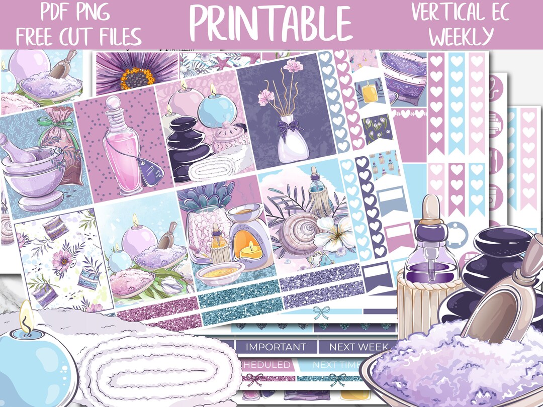 Spa | Self Care Erin Condren Printable Sticker Kit, Me Time ECLP ...