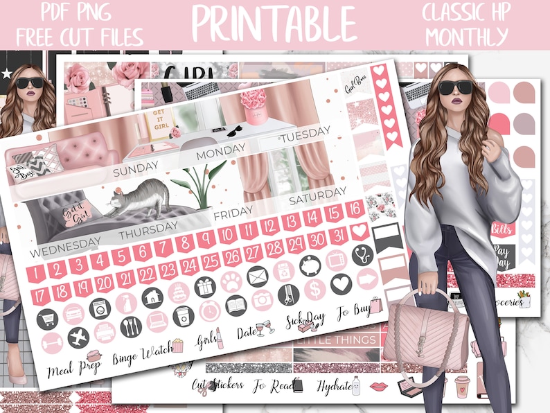 Get It Girl | Classic Happy Planner Printable Monthly Stickers, HP ...