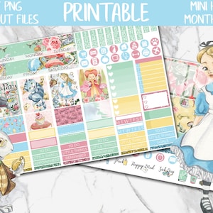 Alice | Wonderland MINI Happy Planner Printable Planner Sticker, Tea Time Monthly MINI HP Digital Sticker, White Rabbit Sticker Kit