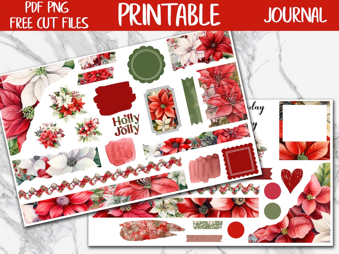 Poinsettia Bullet Journal Printable Stickers, Christmas Flowers Diary ...