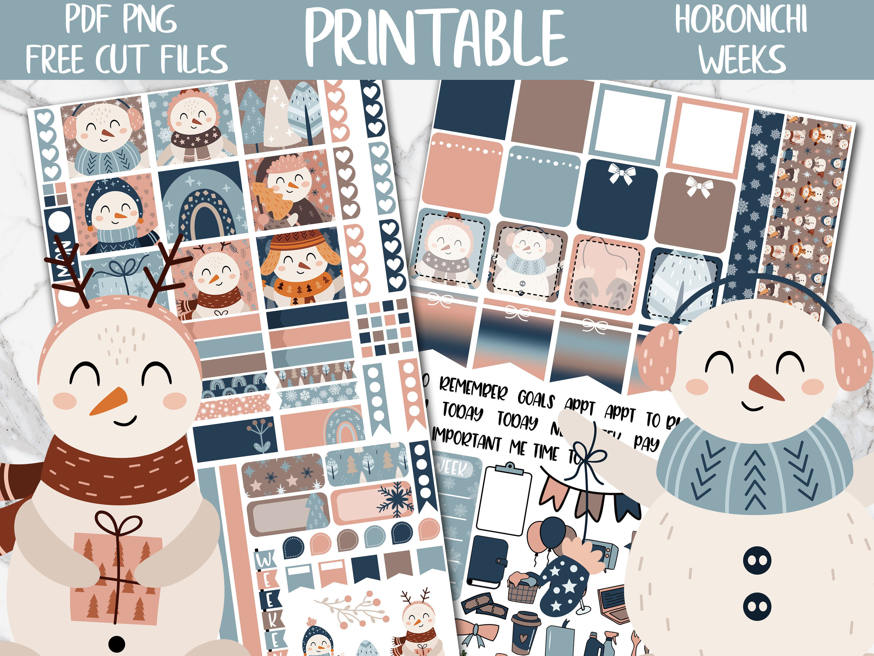 Snowmen | Winter Hobonichi Weeks Printable Planner Stickers, Holidays ...