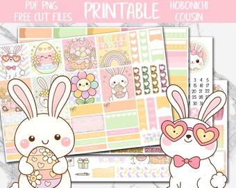 Bunny Hops | Easter Hobonichi Cousin Printable Planner Stickers, Digital Stickers, Spring Weekly Sticker Kit, April Hobo Cousin Stickers