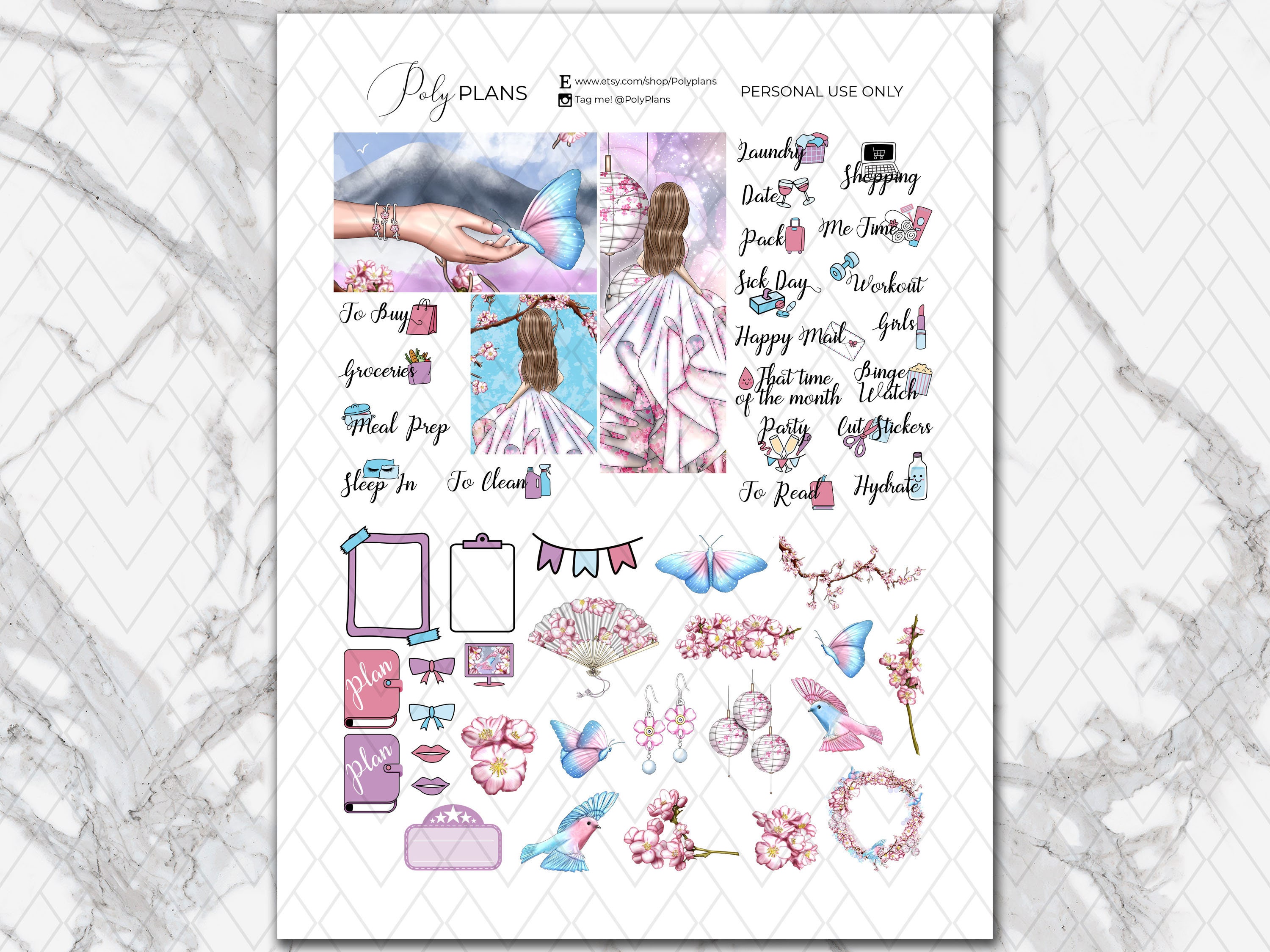 Cherry Blossom | Pink Floral Erin Condren Planner Printable Weekly ...