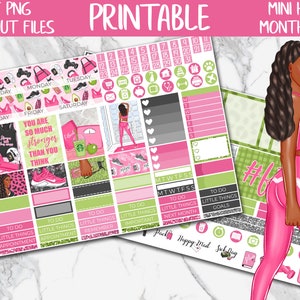 Let&#39;s Do It | Fit Girl MINI Happy Planner Printable Planner Stickers, June MINI Monthly Kit, Fitness Mini Happy Planner PNG Digital Stickers