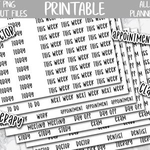 Basic Printable Planner Scripts Stickers, Today Work Study Functional Planning Stickers, Minimalist Words Digital Sticker, Text Bujo Sticker