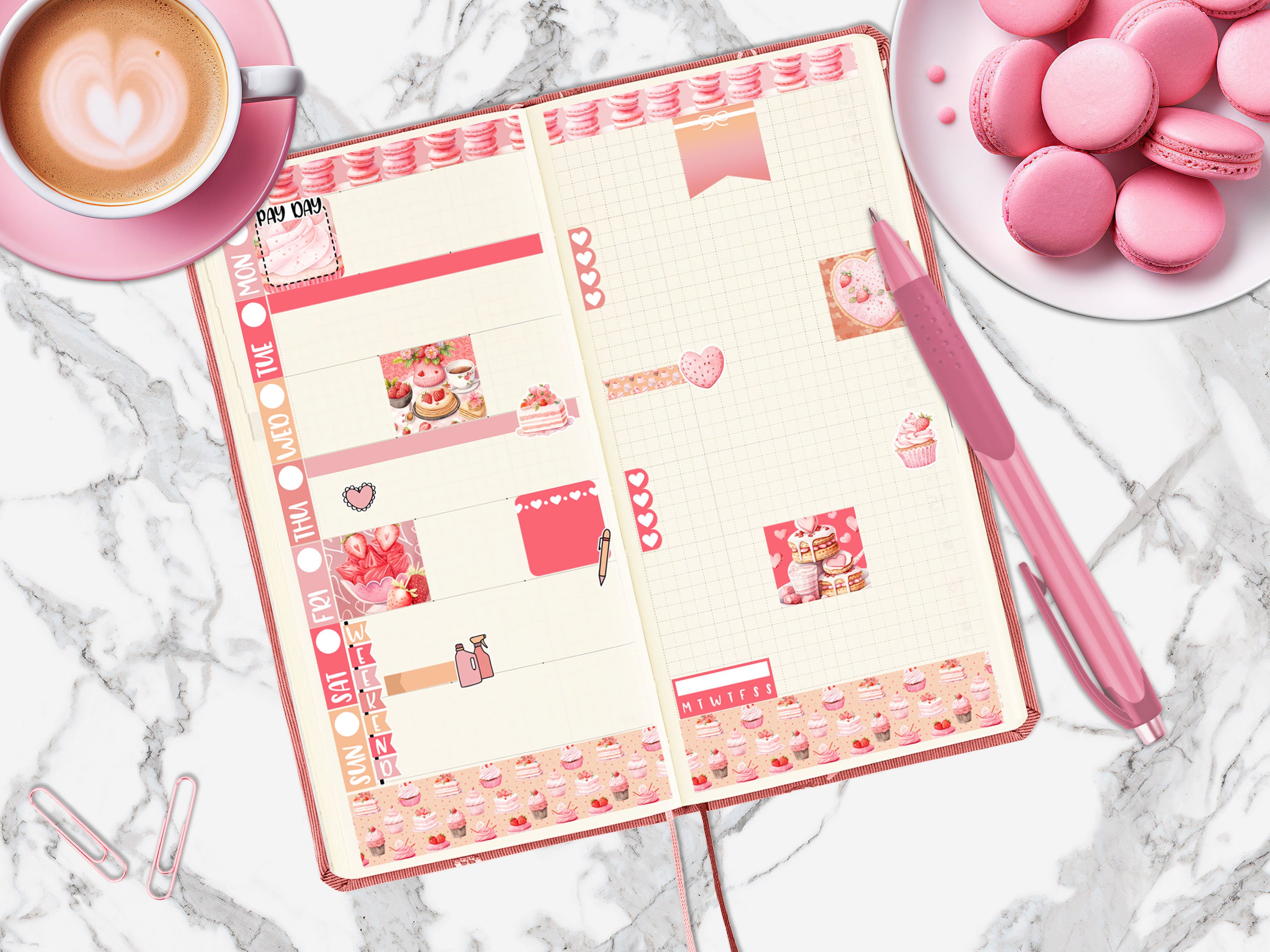 Sweet Valentine | Strawberry Hobonichi Weeks Printable Planner Stickers ...