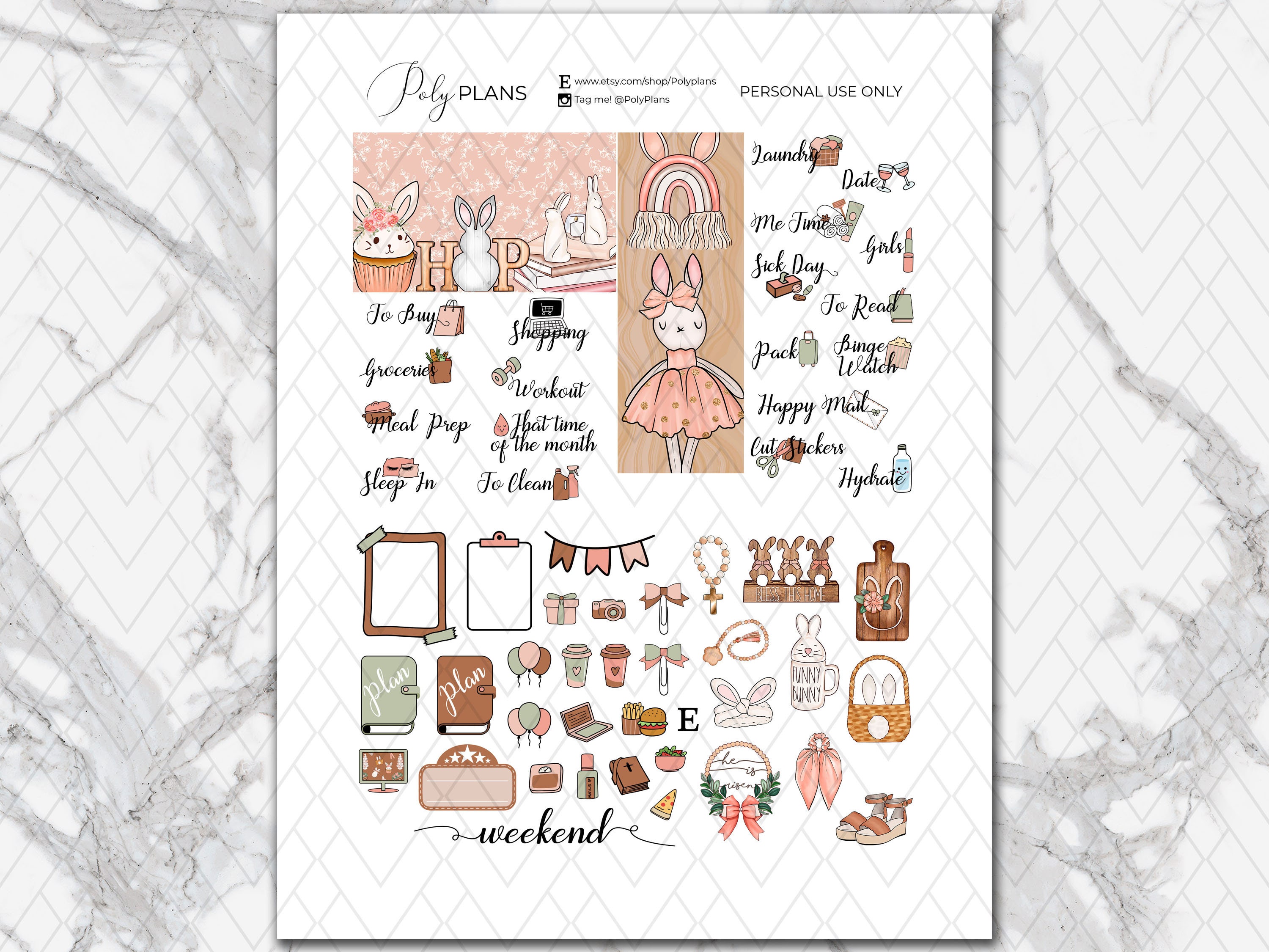 Easter Bliss | Bunny Erin Condren Printable Planner Stickers, Christian ...