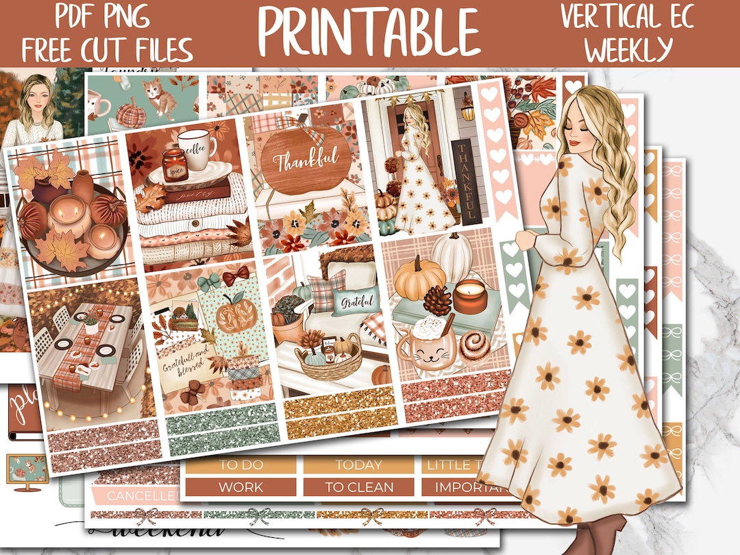 Thanksgiving | Erin Condren Printable Planner Stickers, Fall Digital ...
