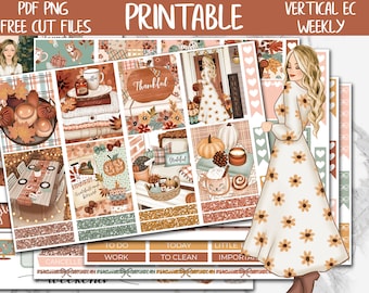 Thanksgiving | Erin Condren Printable Planner Stickers, Fall Digital Sticker, Autumn Vertical Planner Weekly Kit, Cozy Printable Sticker Kit