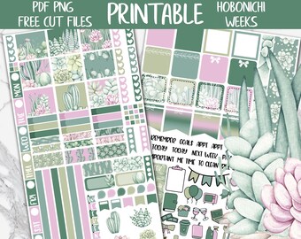Succulents | Plants Hobonichi Weeks Printable Planner Sticker, Cactus Digital Stickers PNG, Greenery Plant Lover March Weekly Sticker Kit