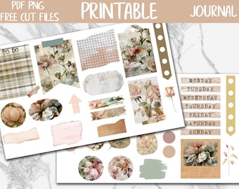 Floral Memories | Bullet Journal Printable Stickers, Floral Diary Digital Stickers PNG, Vintage Journal Sticker Kit, Bujo Planner Stickers