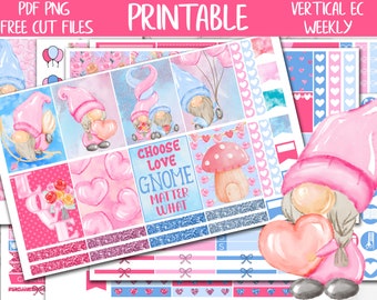 Valentine's Gnomes | Love Erin Condren Printable Weekly Sticker Kit, ECLP Digital Stickers, Weekly Kit, Planner Stickers Printable, Cut File