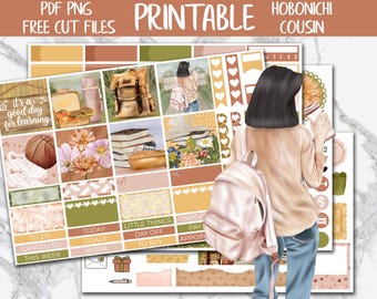 School Days | Student A5 Hobonichi Cousin Printable Planner Stickers, Back To School Weekly Digital Stickers, Hobo Cousin Weekly Sticker Kit